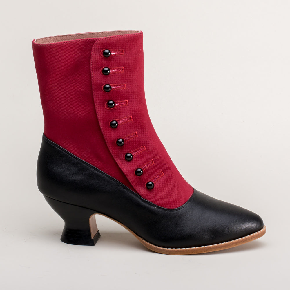 Manhattan Victorian Cloth-Top Button Boots (Burgundy/Black)