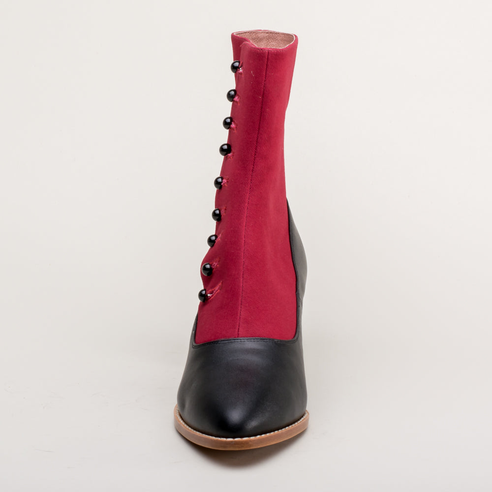 Manhattan Victorian Cloth-Top Button Boots (Burgundy/Black)