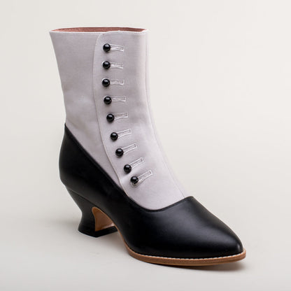 Manhattan Victorian Cloth-Top Button Boots (Grey/Black)