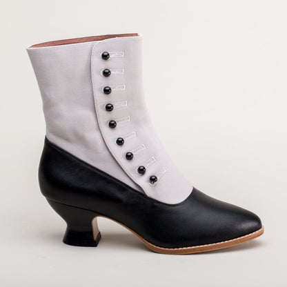 Manhattan Victorian Cloth-Top Button Boots (Grey/Black)