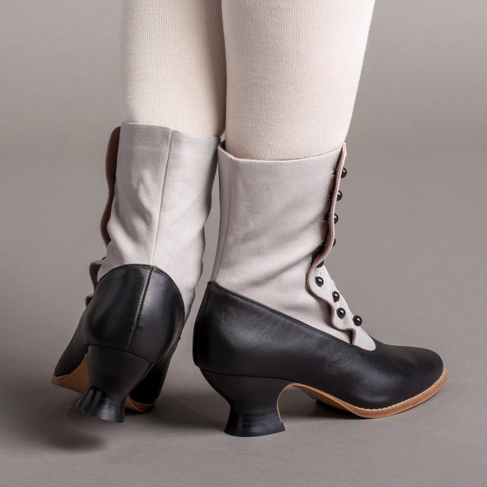 Manhattan Victorian Cloth-Top Button Boots (Grey/Black)