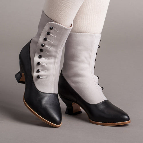 Manhattan Victorian Cloth-Top Button Boots (Grey/Black)