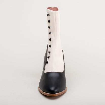 Manhattan Victorian Cloth-Top Button Boots (Ivory/Black)