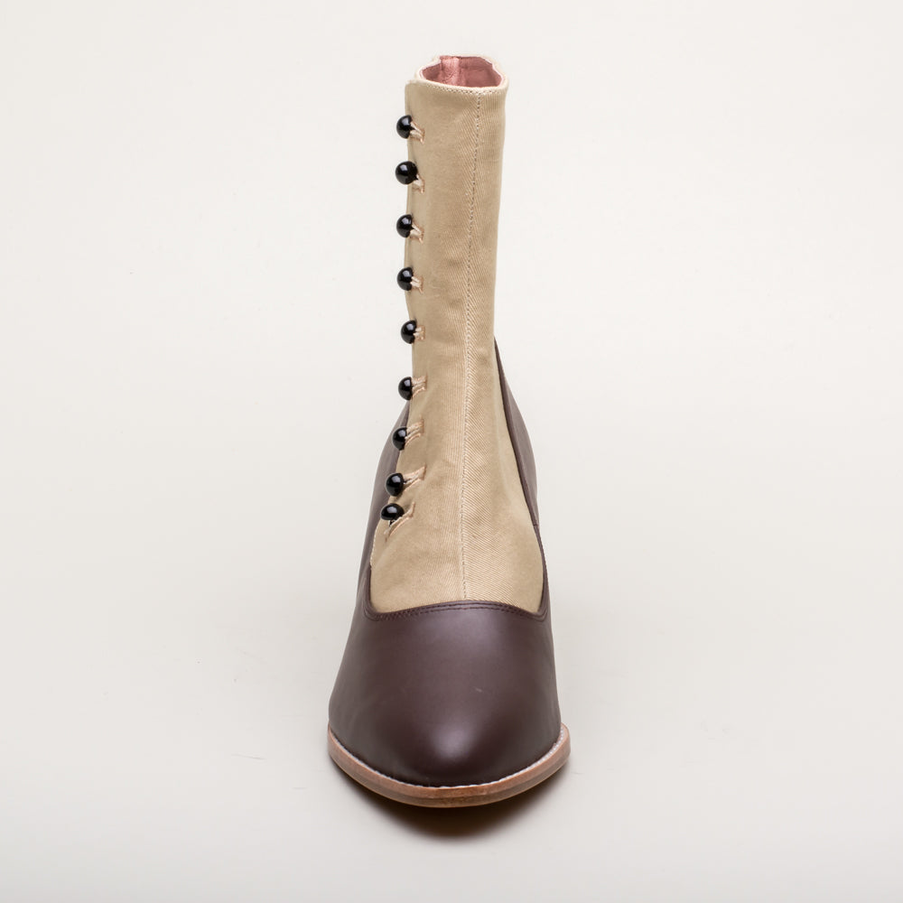 Manhattan Victorian Cloth-Top Button Boots (Tan/Brown)