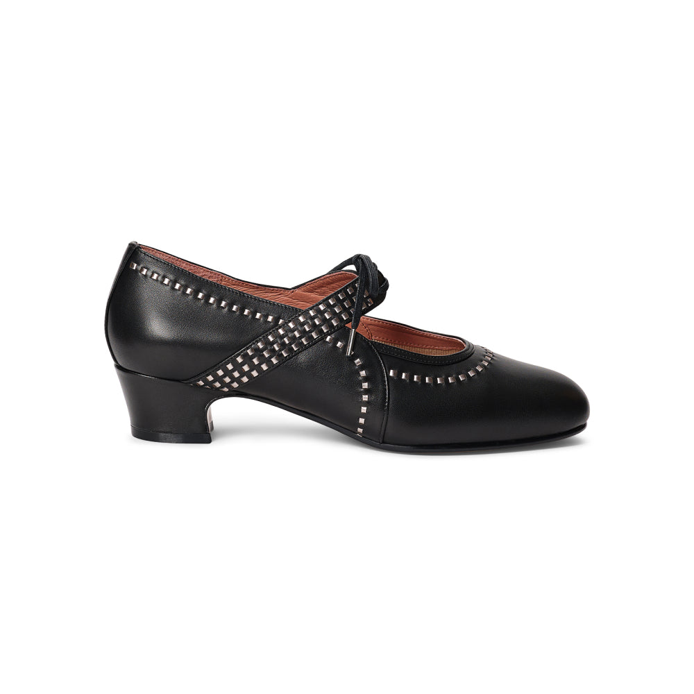 PRE-ORDER Margaret 1920s Shoes Wide (Black/Pewter)