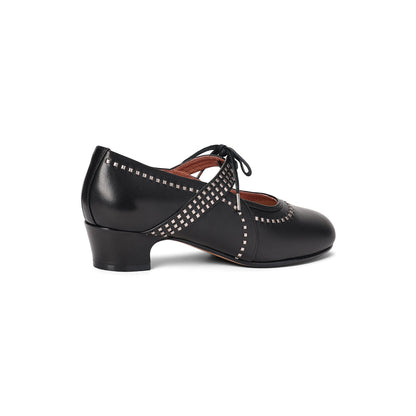PRE-ORDER Margaret 1920s Shoes Wide (Black/Pewter)