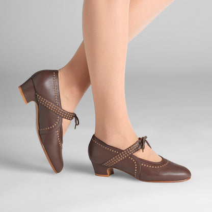 PRE-ORDER Margaret 1920s Shoes Wide (Tan/Brown)