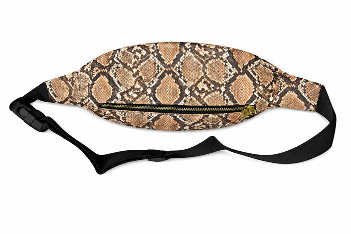 Tan Mint Cobra Fanny Pack bag with adjustable strap, showing the back view and zipper pocket detail.