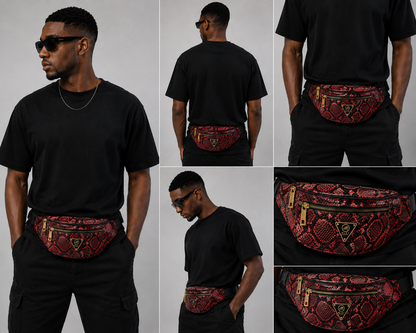 Red Mint Cobra Fanny Pack with adjustable strap and zippered pocket, designed for hands-free convenience and style.