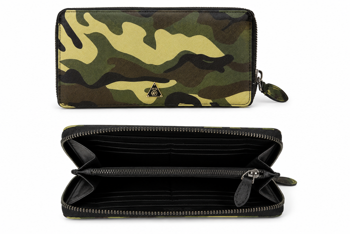 Mint long wristlet wallet in camo pattern, versatile fanny pack with multiple compartments, by MINT.