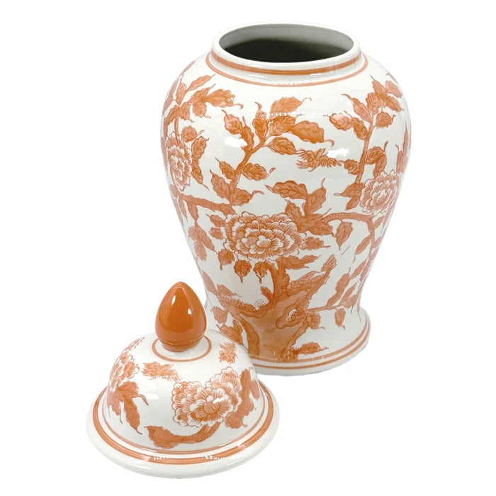 Orange/White Lotus Chinoiserie Jar