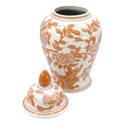 Orange/White Lotus Chinoiserie Jar