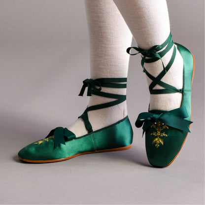 Penelope Regency Slippers (Dark Green)