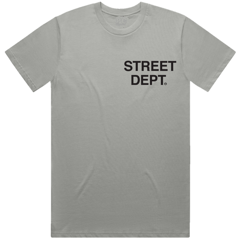 Gray PG Apparel Street Dept T-Shirt with graphic design, casual crewneck tee for everyday wear.