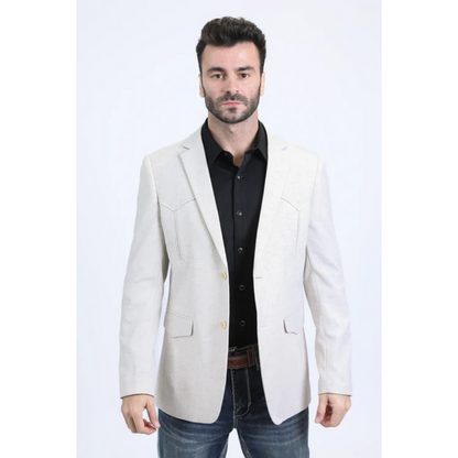 Platini Men's Double Button Western Blazer - Off White