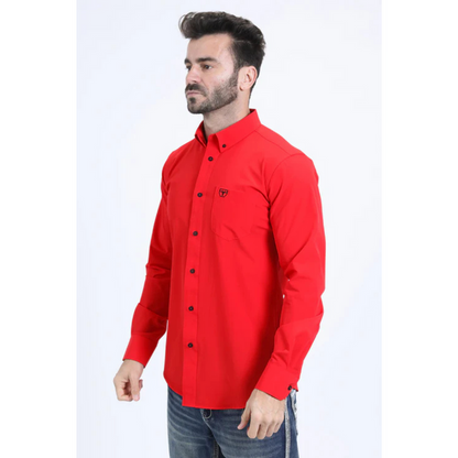 Platini Men's Single Pocket Logo Modern Fit Stretch Dress Shirt - Red