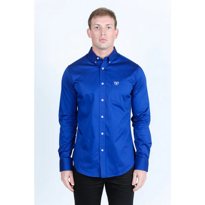Platini Men's Single Pocket Logo Modern Fit Stretch Dress Shirt - Royal Blue