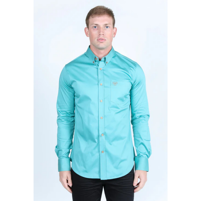 Platini Men's Single Pocket Logo Modern Fit Stretch Dress Shirt - Turquoise