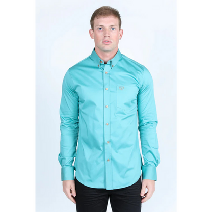 Platini Men's Single Pocket Logo Modern Fit Stretch Dress Shirt - Turquoise
