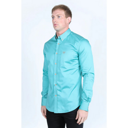 Platini Men's Single Pocket Logo Modern Fit Stretch Dress Shirt - Turquoise