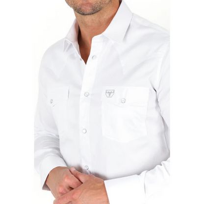 Platini Men's Single Pocket Logo Modern Fit Stretch Dress Shirt - White