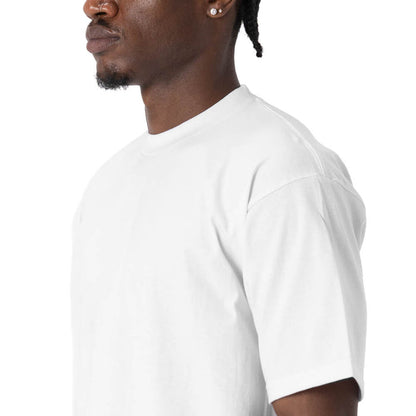 White heavyweight cotton T-shirt by REASON, short-sleeve crewneck tee with clean, classic design.