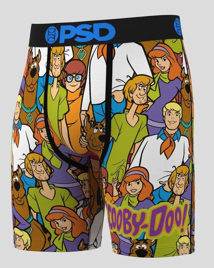 PSD Underwear Scooby Squad boxers in multi-color with Scooby-Doo cartoon design, casual men's underwear, front view.