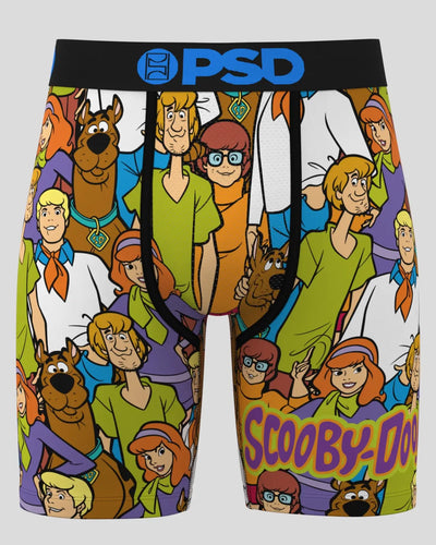 Colorful PSD Scooby Squad boxer briefs featuring cartoon Scooby-Doo characters, made for comfortable wear.