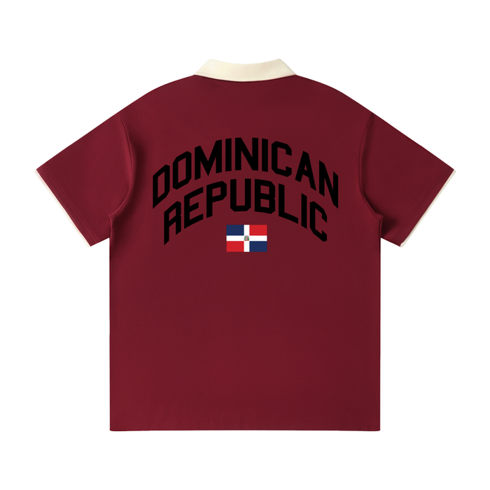 Quisqueya Runs Deep DR Contrast Collar Raglan Polo by Bronx Native, Dominican Republic Quisqueya Runs Deep polos streetwear