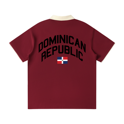 Quisqueya Runs Deep DR Contrast Collar Raglan Polo by Bronx Native, Dominican Republic Quisqueya Runs Deep polos streetwear