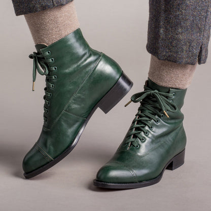 Rainey Vintage Lace-Up Boots (Green)