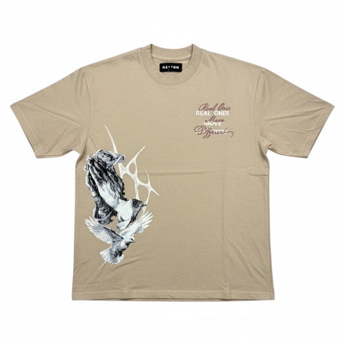 Khaki Reason 'Real Ones Move Different' T-shirt, casual fit, with graphic design on front, made by REASON.