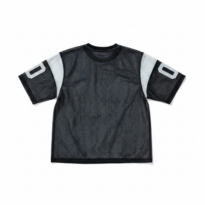 Black Rebel Minds Athletic Dept mesh cropped T-shirt with breathable fabric and athletic fit, shown on a mannequin.