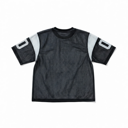 Black Rebel Minds Athletic Dept mesh cropped T-shirt with breathable fabric and athletic fit, shown on a mannequin.