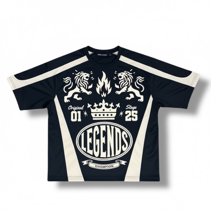 Rebel Minds Crown Legends AirMesh Jersey in black, lightweight athletic tee with breathable mesh fabric and bold logo design.