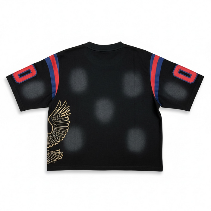Black Rebel Minds Flaming RM jersey T-shirt featuring bold flame graphic and crew neck design.