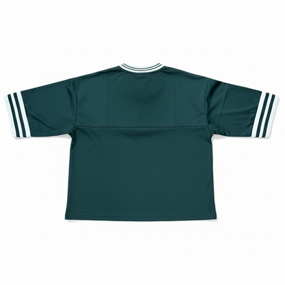 Rebel Minds 'Hockey' cropped jersey in forest green, featuring team-inspired design and athletic fit.