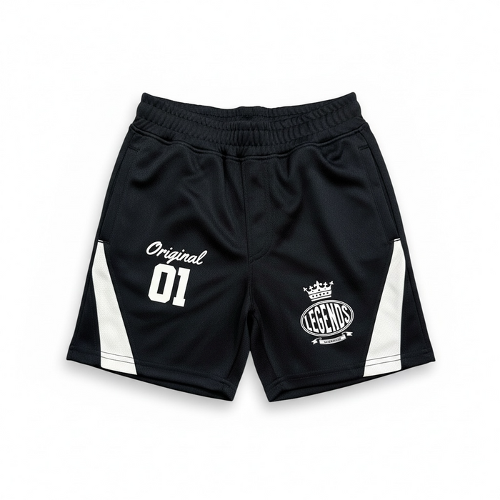 Black Rebel Minds Kids Crown Legends Air Mesh Shorts with elastic waistband and breathable fabric, perfect for active children.