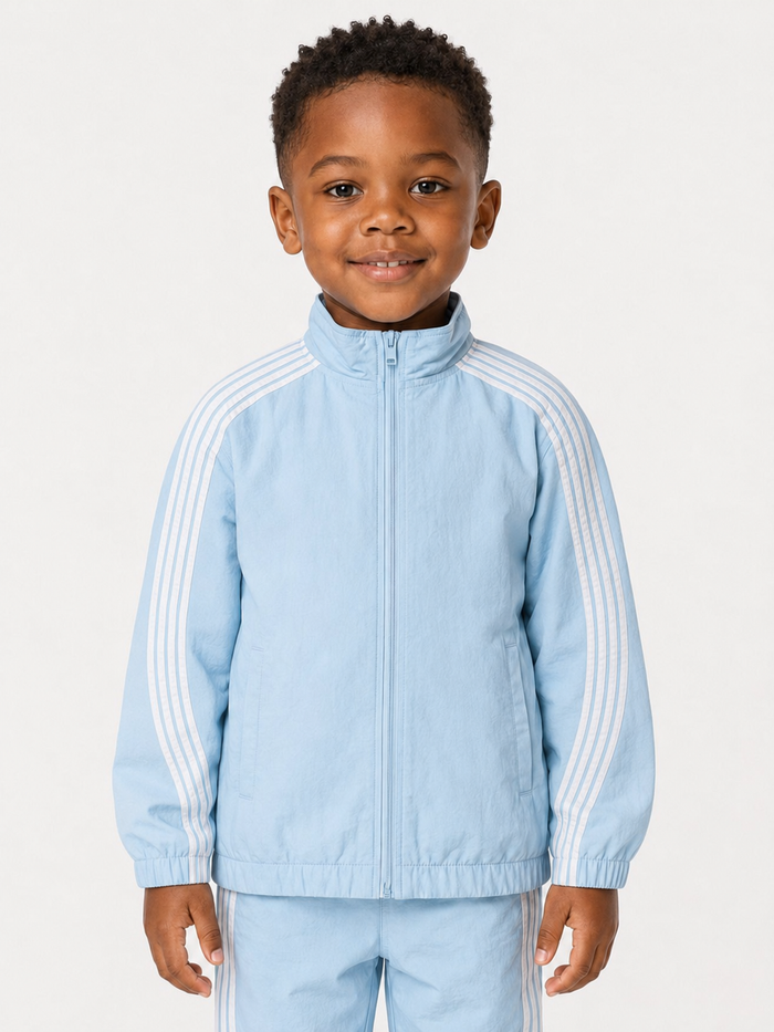 Kids' nylon striped jacket by Rebel Minds in light blue, featuring a stylish, comfortable design for children.
