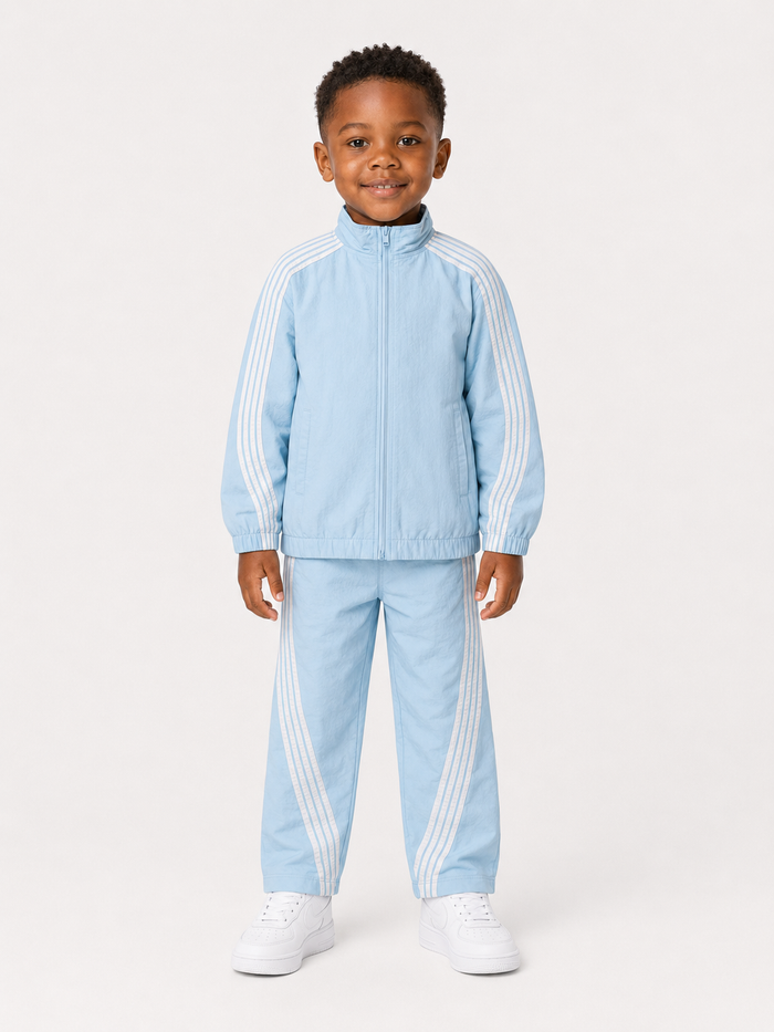Rebel Minds kids' nylon stripes jacket in light blue, featuring a lightweight design for children.