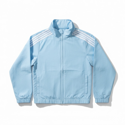 Kids' nylon stripes jacket by Rebel Minds, light blue, with colorful striped pattern, casual kids' outerwear.