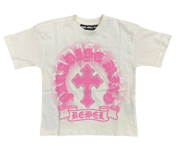 Rebel Minds Kids 'Paradise' cream T-shirt featuring colorful graphic design, soft fabric, and comfortable fit for children.