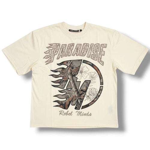 Cream Rebel Minds Parsdise Tapestry T-Shirt with colorful graphic print, casual fit, and soft fabric.