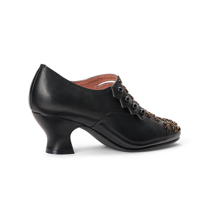PRE-ORDER Savoy Beaded Edwardian Shoes Wide (Black/Gold)