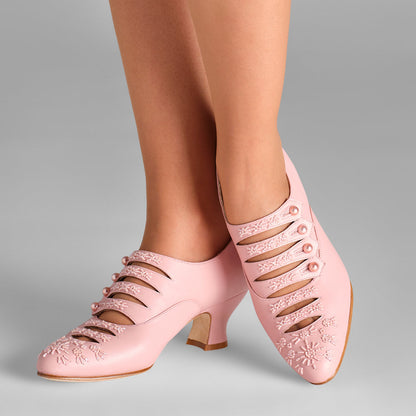 PRE-ORDER Savoy Beaded Edwardian Shoes Wide (Pink)