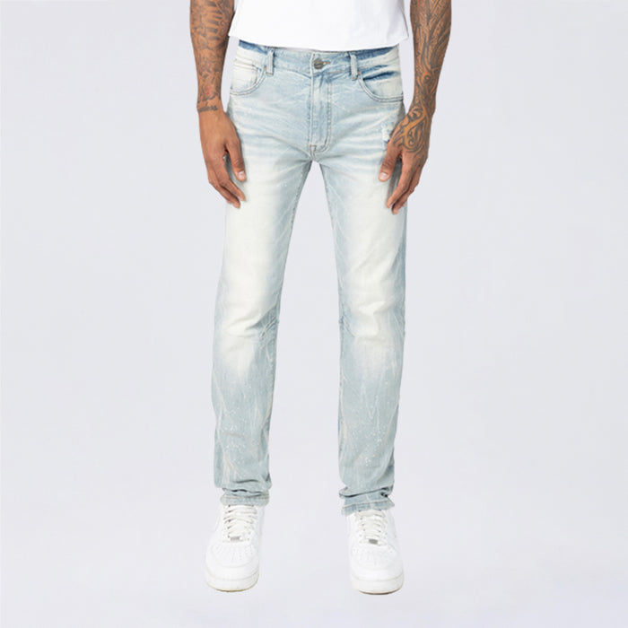 Smoke Rise Clean Look Slim Jeans in Fleck Blue denim, showcasing a fitted style with a slim silhouette and classic blue wash.