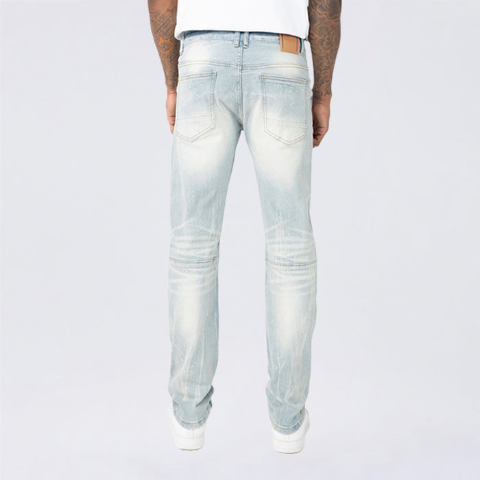Smoke Rise clean look slim denim jeans in Fleck Blue with a modern fit, featuring a classic blue wash and subtle distressing.