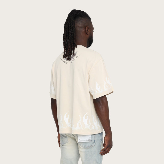 Smoke Rise Noble Steed wide crop tee in ecru, featuring a relaxed fit and stylish design, perfect for casual wear.