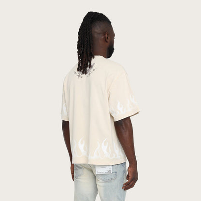 Smoke Rise Noble Steed wide crop tee in ecru, featuring a relaxed fit and stylish design, perfect for casual wear.