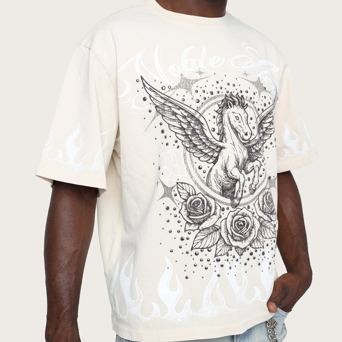 Smoke Rise Noble Steed wide crop ecru tee featuring a relaxed fit and stylish design, perfect for casual wear.